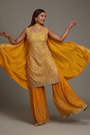 Yellow Gotapatti Semi Crepe Sharara Suit
