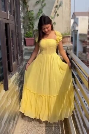 Yellow Ruffle Sleeve Maxi Dress