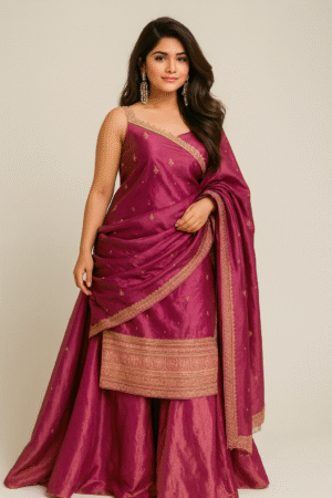 Pink Cheent Print Heavy Sharara Set