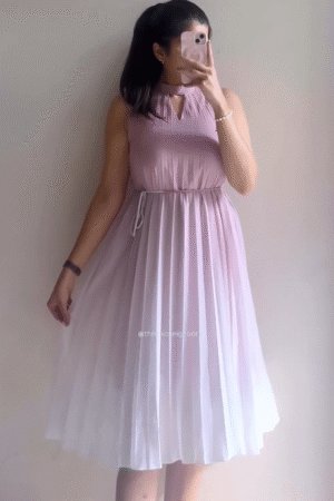 Elegant Blush Pink Pleated Midi Dress for Women