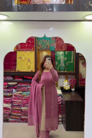 Mauve Embroidered Kurta Set with Matching Dupatta