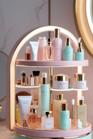 Pastel Rainbow Rotating Makeup Organizer Tower