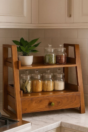 Handcrafted Wooden Masala & Grocery Organizer Rack