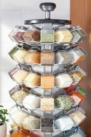 Multi-Tier Rotating Hexagonal Spice Rack Carousel