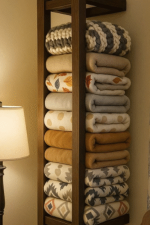 Vertical Wooden Towel Storage Shelf