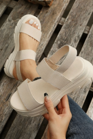 Chunky Platform Strappy Sandals in Off-White