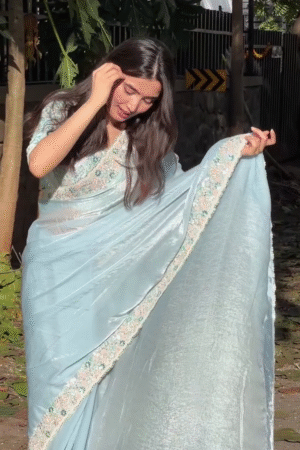 Pastel Blue Embroidered Saree – Soft Elegant Ethnic Look