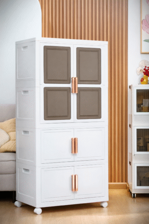 Multipurpose Plastic Storage Cabinet with Doors & Wheels | Space-Saving Organizer for Home