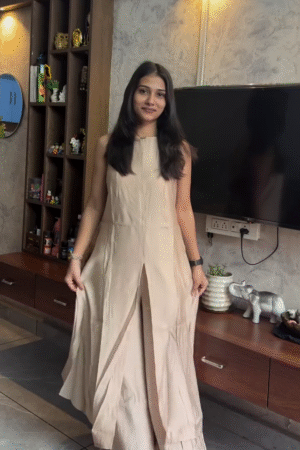 Elegant Beige Kurta Set for Women | Stylish Long Kurta with Palazzo Pants