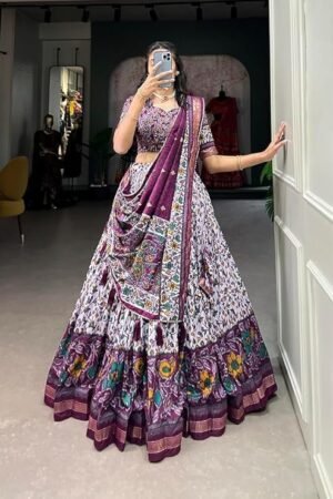 Women's Floral Printed Purple Lehenga Choli with Matching Dupatta | Traditional Festive & Wedding Wear