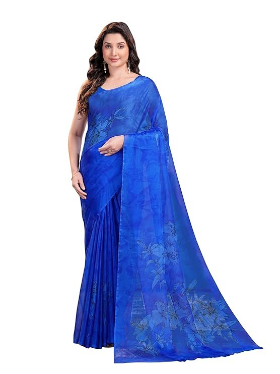 Royal Blue Floral Printed Saree for Women | Elegant Casual & Party Wear Saree